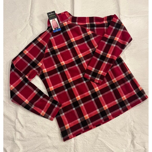 Eddie Bauer womens NWT large fleece pullover 1/4 zip up red plaid - Picture 8 of 10